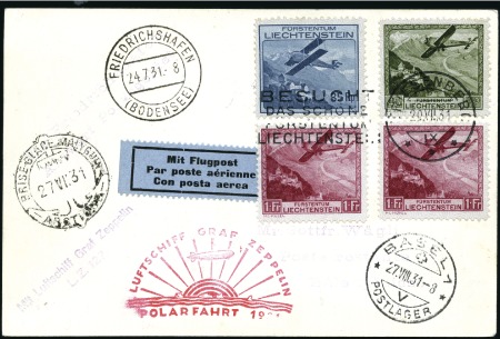Stamp of Liechtenstein 1931 (July 24-27) Zeppelin Polar Flight pc with 4