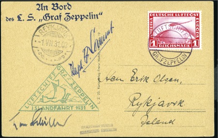 Stamp of Germany » German Empire 1931 (July) Zeppelin Iceland Flight pc with 1M Zep