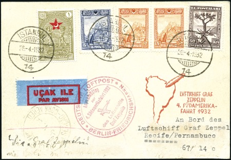 Stamp of Turkey 1932 (May) Zeppelin 4th South America Flight pc wi