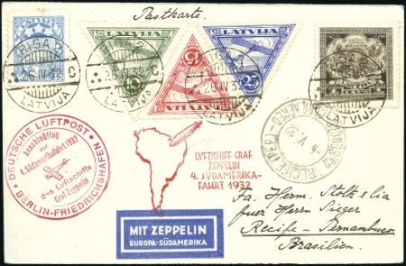 Stamp of Latvia 1932 (May) Zeppelin 4th South America Flight pc wi