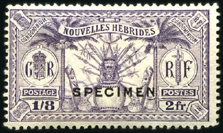 Stamp of New Hebrides 1925 Dual Currency Issue SPECIMENS, eight values (