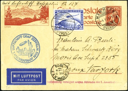 Stamp of Switzerland / Schweiz 1929 (May) Zeppelin Delayed 1st America Flight MIX