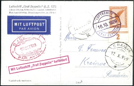 Stamp of Germany » German Empire 1929 (October) Balkan Flight, ppc of Zeppelin with