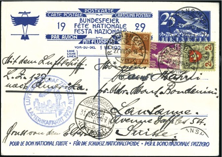Stamp of Switzerland / Schweiz 1929 (August) Zeppelin 1st North America Flight, "