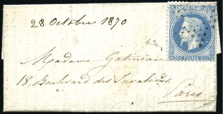 Stamp of France » Guerre de 1870-1871 Lettre de Gorges 28.10.70 pour Paris avec 20c Laur