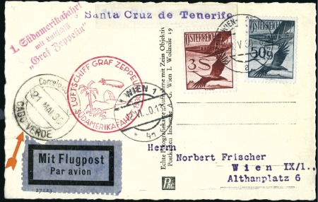 Stamp of Austria 1930 (May) Zeppelin South America Flight, ppc with