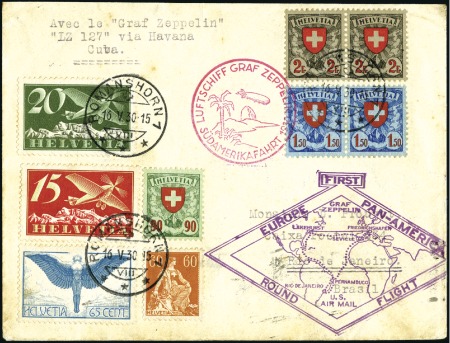 Stamp of Switzerland / Schweiz 1930 (May-June) Zeppelin Pan American Flight, cove
