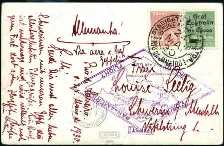Stamp of Brazil 1930 "Graf / Zeppelin / Rs. 5$ooo Surcharge tied t
