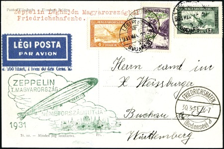 Stamp of Hungary 1931 (March) Zeppelin Hungary Flight, pc with 1P Z