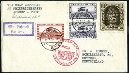 Stamp of Germany » Plebiscite Areas » Saar 1930 (Sept. 28) Zeppelin Vogtland Flight cover, on