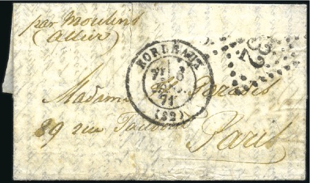 Stamp of France » Guerre de 1870-1871 Boule de Moulins écrite de Suisse pour Mme H. Para