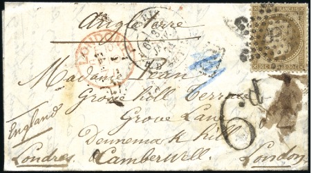 Stamp of France Lettre non cachetée pour Londres avec 30c Lauré, c