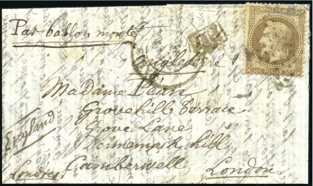 Stamp of France » Guerre de 1870-1871 LE LAVOISIER Ballon monté pour Londres avec 30c La