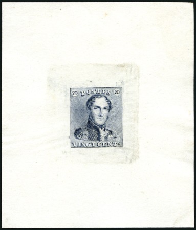 Stamp of Belgium » Belgique. 1849 Epaulettes, La Genèse - Épreuves Tirage "Problématique" du coin du 20 centimes bleu