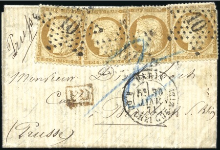 Stamp of France Lettre non cachetée pour la Prusse avec quatre 10c