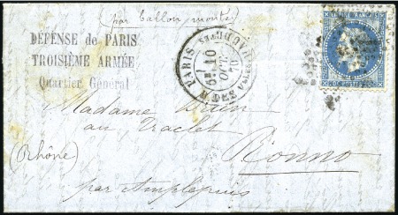 Stamp of France Rare cachet "DEFENSE DE PARIS / TROISIEME ARMEE / 