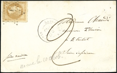 Stamp of France » Guerre de 1870-1871 Rare carte taxée "2" par ballon libre de Paris 02.
