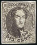 Stamp of Belgium » Belgique. 1861 Médaillons allongés - Émission 10c Brun, petit ensemble de quatre timbres neufs m