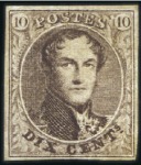Stamp of Belgium » Belgique. 1861 Médaillons allongés - Émission 10c Brun, petit ensemble de quatre timbres neufs m