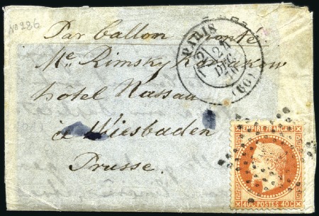 Stamp of France Ballon monté pour Wiesbaden, Prusse avec 40c Lauré