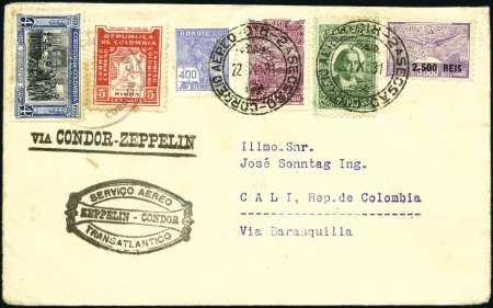 Stamp of Colombia 1931 Zeppelin 3rd South America Flight, Brazil-Col
