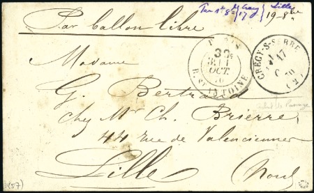 Stamp of France » Guerre de 1870-1871 Très rare carte non affranchie par ballon libre le