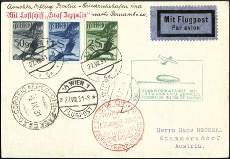 Stamp of Austria 1931 (29 August) Zeppelin 1st South America Flight