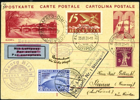 Stamp of Switzerland / Schweiz 1931 (August) Zeppelin 1st South America Flight, M