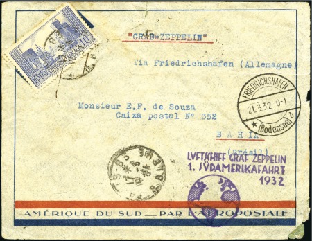Stamp of France 1932 (March) Zeppelin 1st South America Flight, co