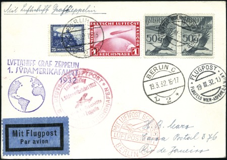 Stamp of Austria 1932 (March) Zeppelin 1st South America Flight, pc