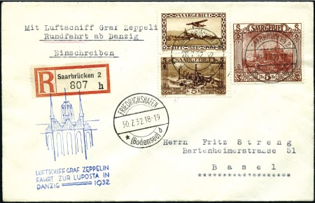 Stamp of Germany » Plebiscite Areas » Saar 1932 (July) Zeppelin Danzig "Luposta" Flight, 5Fr 