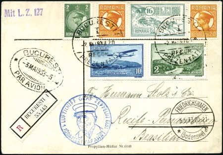 Stamp of Romania 1933 (May) Zeppelin 1st South America Flight, reg'