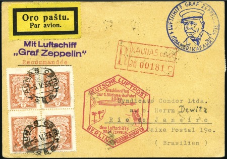 Stamp of Lithuania 1933 (May) Zeppelin 1st South America Flight reg'd