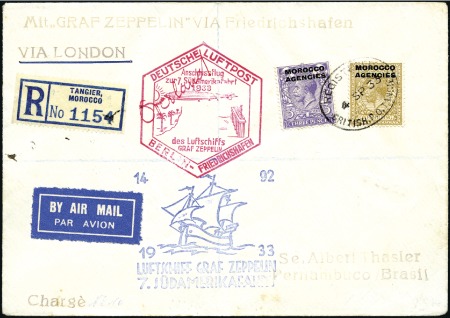 Stamp of Morocco Agencies (British Post Offices) 1933 (Sept.) Zeppelin 7th South America Flight, re