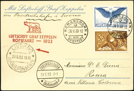 Stamp of Switzerland / Schweiz 1933 (May) Zeppelin Italy Fight, the rare LIVORNO