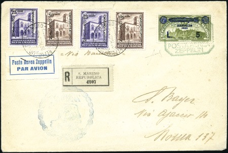 Stamp of Italy » San Marino 1933 (May) Zeppelin Italy Flight, reg'd cover with