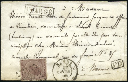 Stamp of Belgium » Belgique. Léopold 1er - Nouveau Type - Émission 30c brun foncé sur lettre CHARGÉ locale de Namur 2