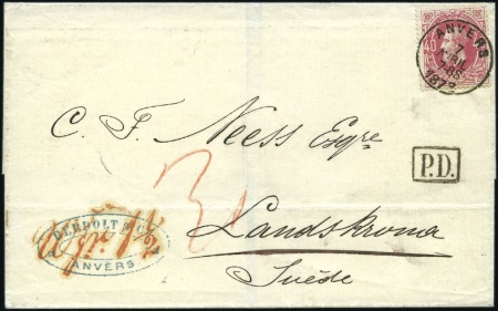 Stamp of Belgium » Belgique. 1869-83 Nouveaux types et nouvelles valeurs - Émission 40c rose-carmin obl. Anvers 07.04.73 sur enveloppe