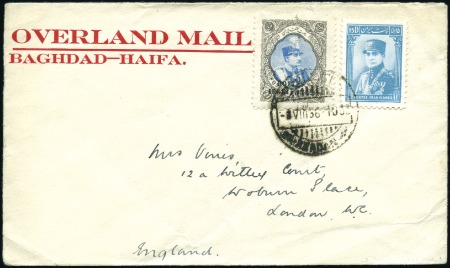 Stamp of Persia » 1925-1941 Riza Khan Pahlavi Shah (SG 602-O849) 1928-1936 Three covers going abroad bearing "OVERLAND MAIL BAGHDAD-HAIFA"