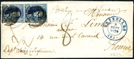 Stamp of Belgium » Belgique. 1851 Médaillons (filigrane sans cadre) - Émission 20c Bleu, paire verticale bien margée, oblitératio