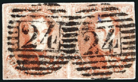 Stamp of Belgium » Belgique. 1851 Médaillons (filigrane sans cadre) - Émission 40c Rouge-brique, papier épais, en paire, belles m