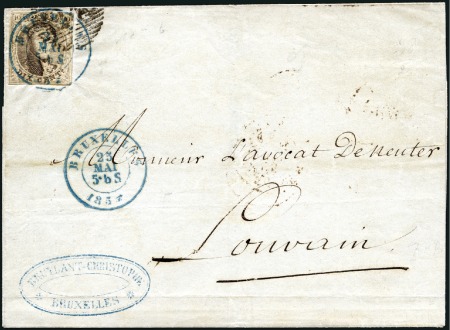 Stamp of Belgium » Belgique. 1851 Médaillons (filigrane sans cadre) - Oblitérations 10c Brun bien margé tout autour, oblitéré du cache
