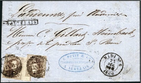 Stamp of Belgium » Belgique. 1858 Médaillons arrondis - Émission 10c Brun, deux exemplaires dont un avec bord de fe