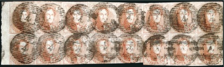 Stamp of Belgium » Belgique. 1858 Médaillons arrondis - Émission LE PLUS GRAND BLOC CONNU DU 40 CENTIMES

40c Ver