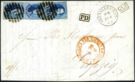 Stamp of Belgium » Belgique. 1861 Médaillons allongés - Émission 20c Bleu, paire et isolé, petits défauts, avec bel