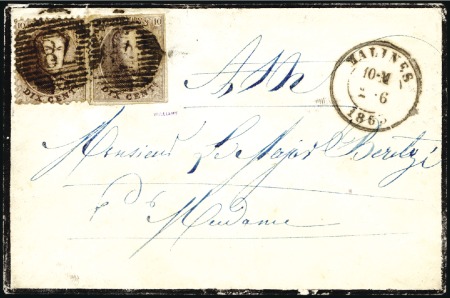 Stamp of Belgium » Belgique. 1861 Médaillons allongés - Affranchissements mixtes, composés, etc. RARISSIME AFFRANCHISSEMENT MIXTE DE DEUX TIMBRES D