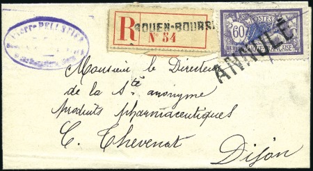 Stamp of France 1921 Lettre recommandée de Rouen pour Dijon affr. 
