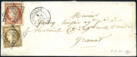 Stamp of France 1849 10c bistre brun +40c orange, très bien margés