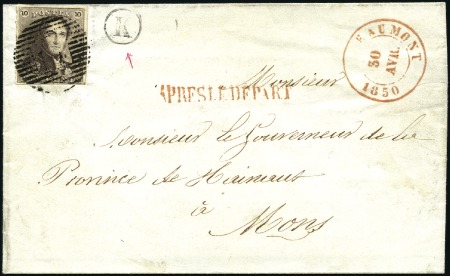 Stamp of Belgium » Belgique. 1849 Epaulettes - Émission 10c Brun, bien margé, oblitération de la perceptio
