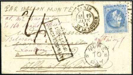 Stamp of France » Guerre de 1870-1871 Ballon monté de Paris 19.01.71 avec 20c Lauré pour